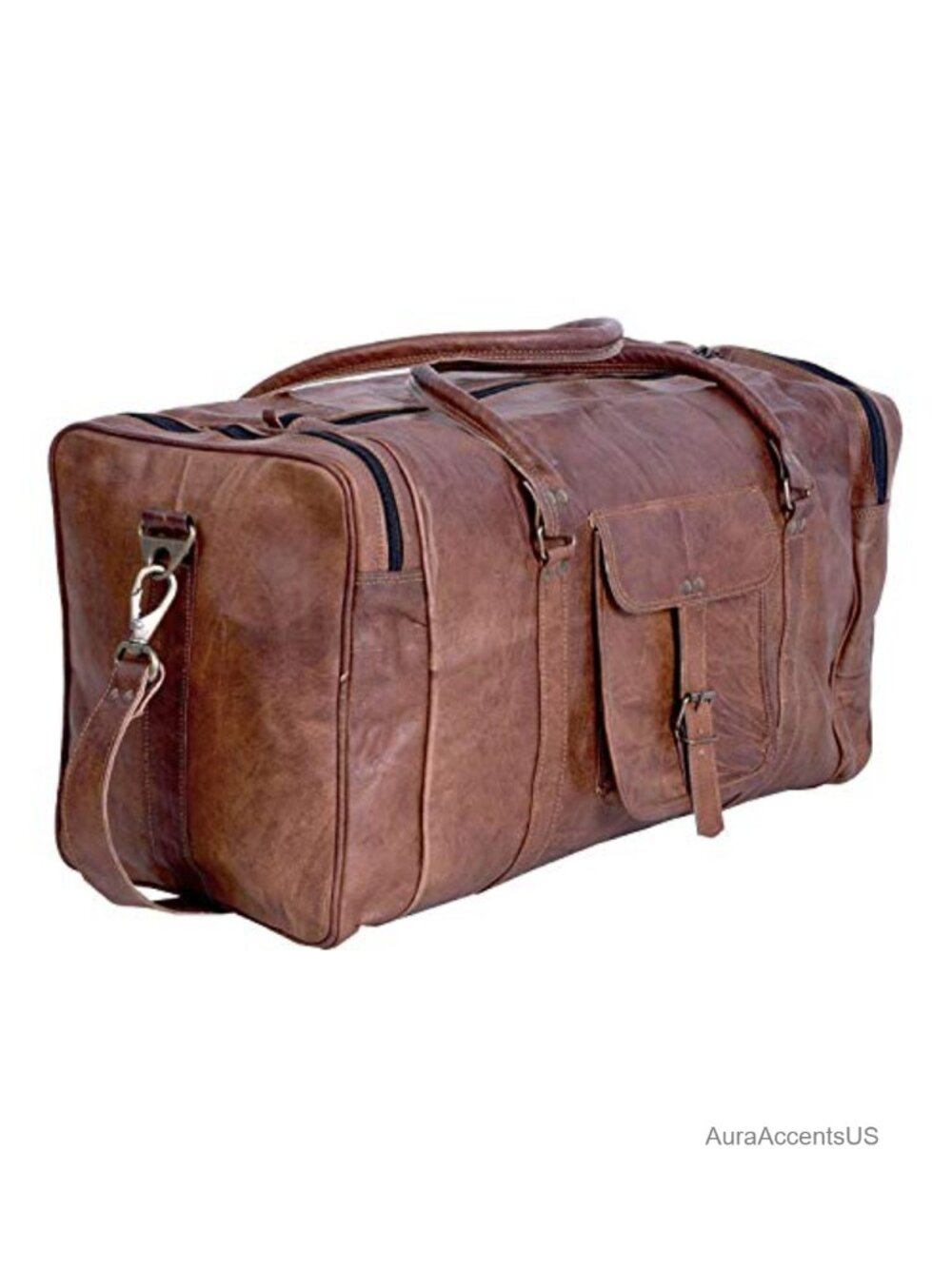 21 Inch Full Grain Leather Travel Duffle Bag for Men & Women, Overnight Weekend